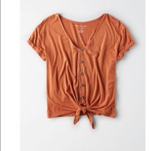 AE button up tie front tee